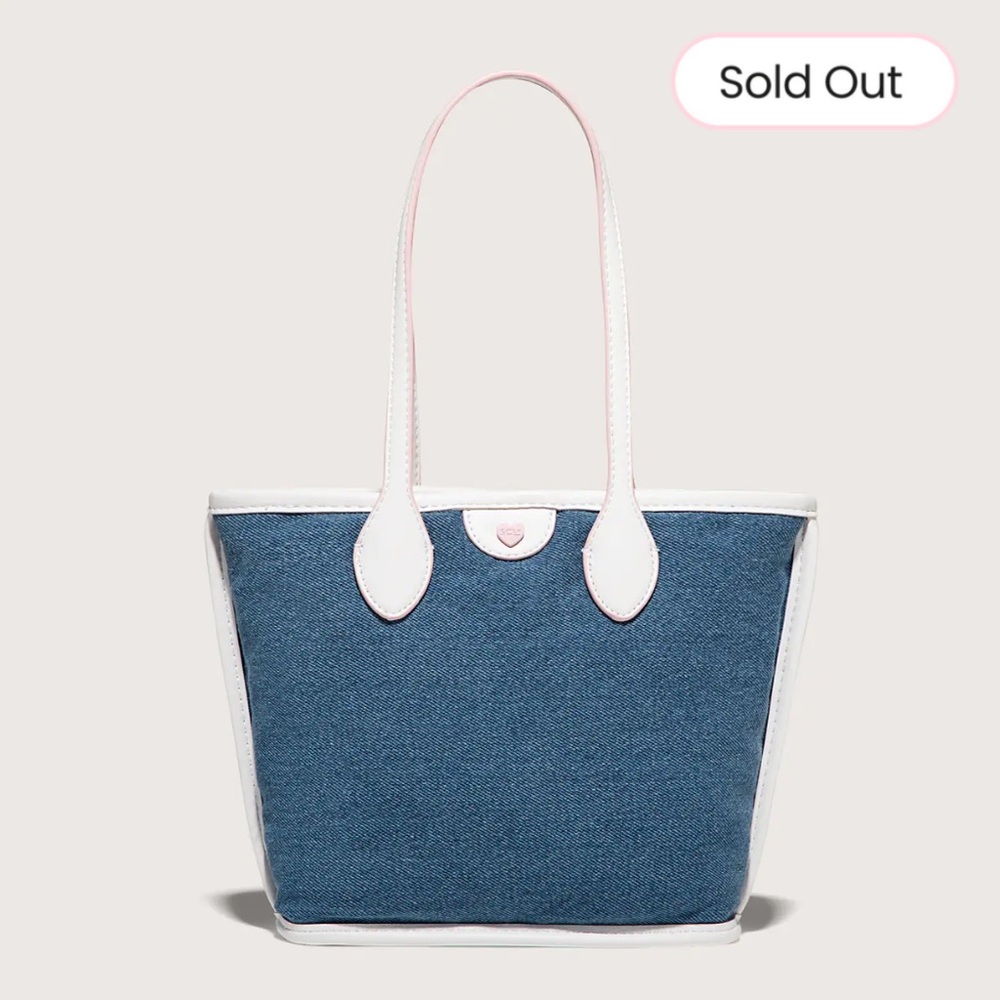 Stoney Clover Lane Little Tote Patched Denim Blue & White